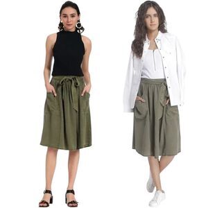 Vero Moda Olive military Green Khaki Lyocell Full Midi Skirt SMALL pockets